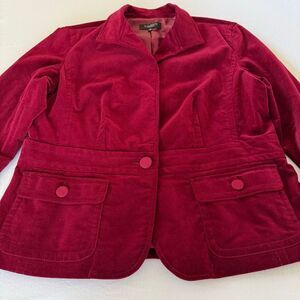 Talbots Classic Velveteen Blazer | Garnet Red | One Button | Fully Lined | Size